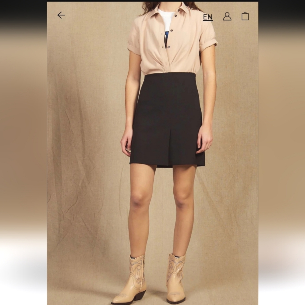 Sandro Black Mini Dress with Beige Top Styling